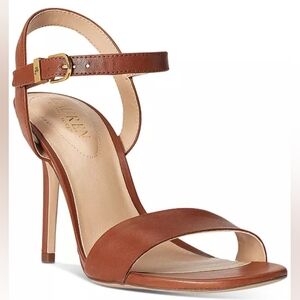 Lauren Ralph Lauren Gwen Ankle Strap Dress Sandals Deep Saddle Tan Leather, 9